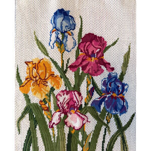 Finished Needlepoint Canvas Panel Iris Floral Garden Spring Candamar 14 x 18 HTF